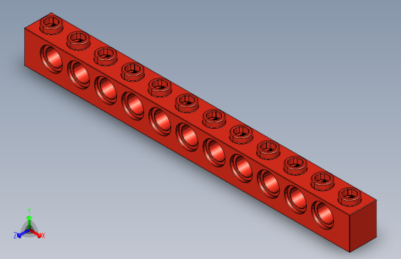 乐高机械组积木（横梁）389521 Bright Red Technic Brick 1 x 12 with Holes.STEP