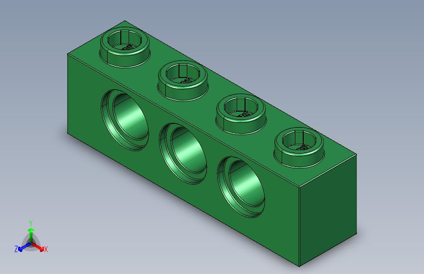 乐高机械组积木（横梁）4107790 - 3701 Dark Green Technic Brick 1 x 4 with Holes.STEP