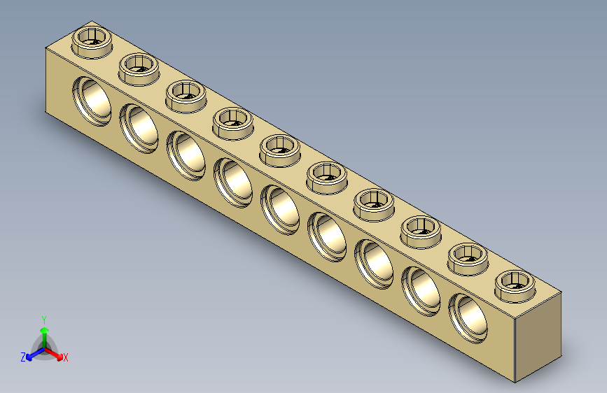 乐高机械组积木（横梁）4160545 - 2730 Tan - Brick Yellow Technic Brick 1 x 10 with Holes.STEP