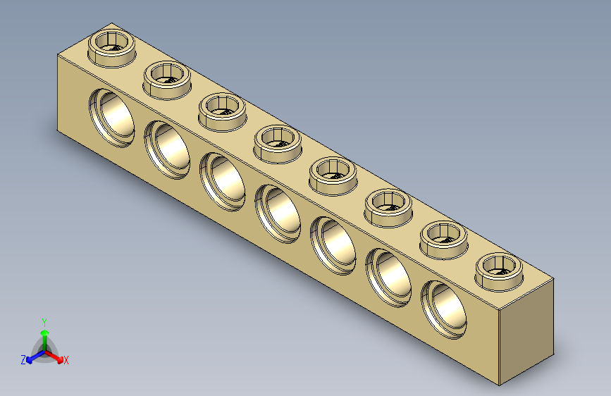 乐高机械组积木（横梁）4162466 - 3702 Tan - Brick Yellow Technic Brick 1 x 8 with Holes.STEP