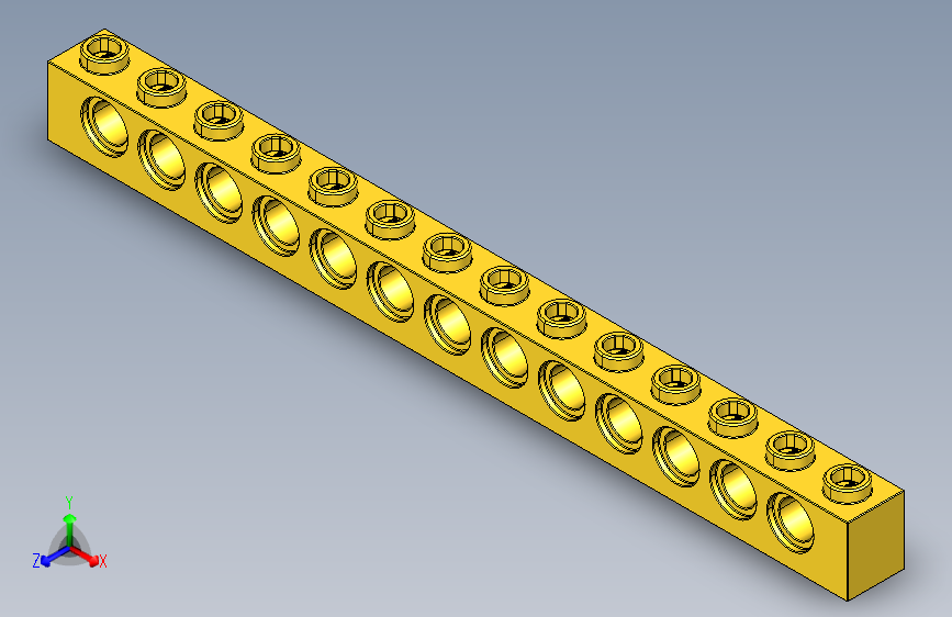 乐高机械组积木（横梁）4195727 - 4544376 - 4655571 - 32018 Yellow Technic Brick 1 x 14 with Holes.STEP