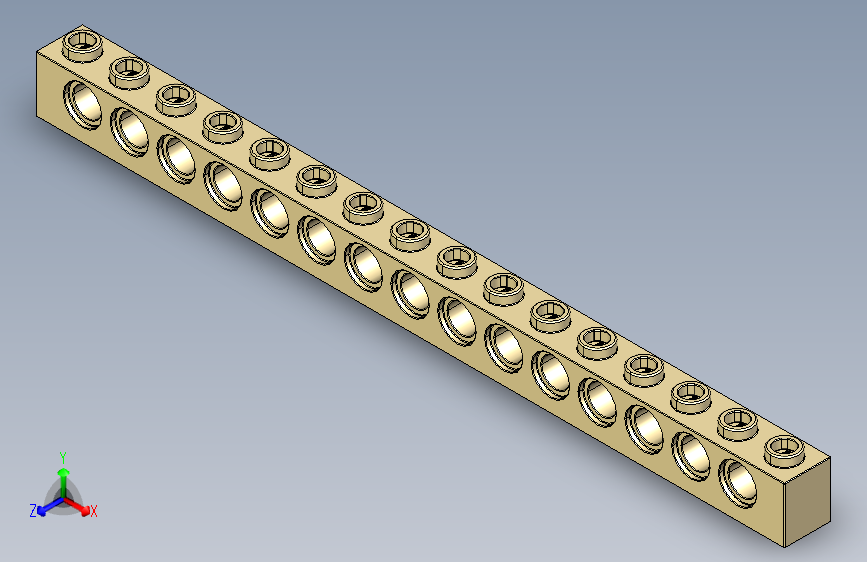 乐高机械组积木（横梁）4206923 - 3703 Tan - Brick Yellow Technic Brick 1 x 16 with Holes.STEP