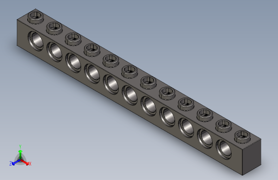 乐高机械组积木（横梁）4210963 - 3895 Dark Stone Grey Technic Brick 1 x 12 with Holes.STEP