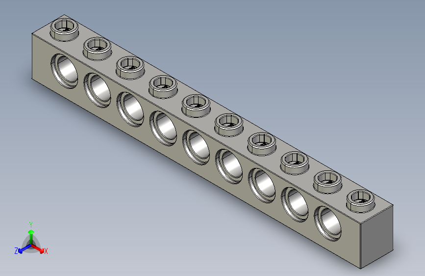 乐高机械组积木（横梁）4211374 - 2730 Medium Stone Grey Technic Brick 1 x 10 with Holes.STEP