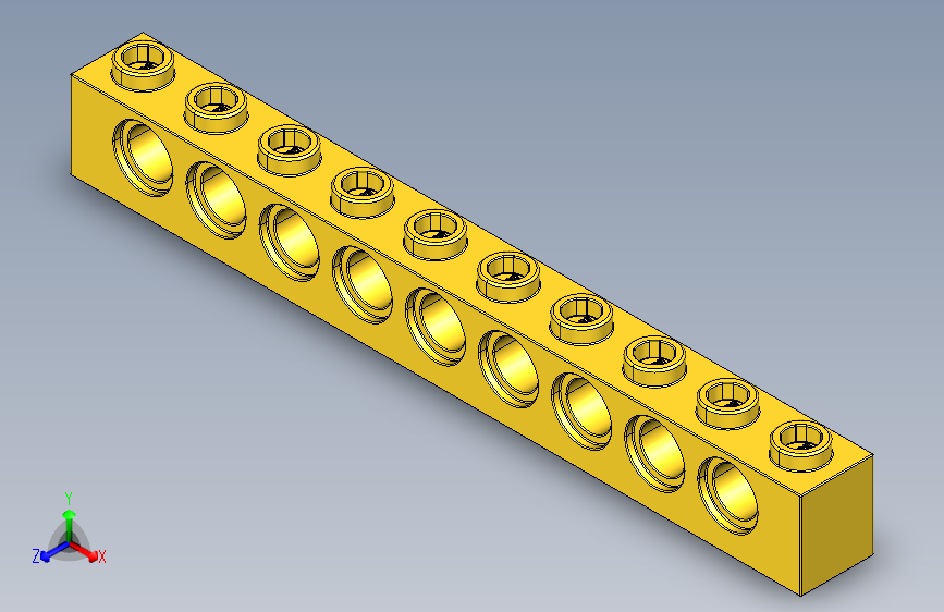 乐高机械组积木（横梁）4251460 - 2730 Bright Yellow Technic Brick 1 x 10 with Holes.STEP