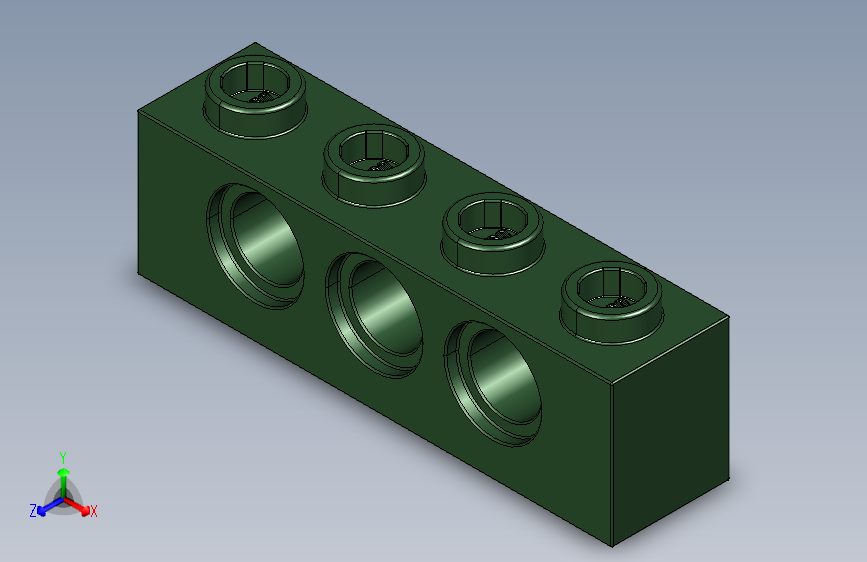 乐高机械组积木（横梁）4260494 - 3701 Earth Green Technic Brick 1 x 4 with Holes.STEP