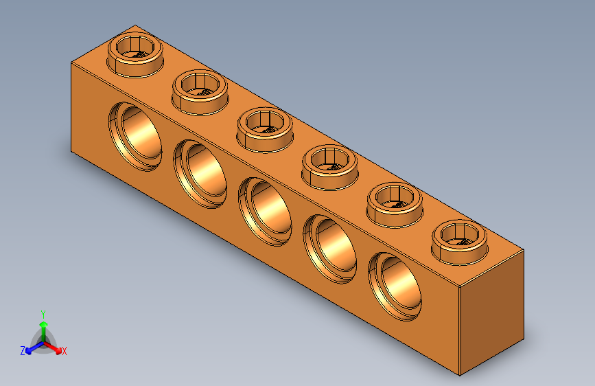 乐高机械组积木（横梁）4294620 - 3894  Bright Orange Technic Brick 1 x 6 with Holes.STEP