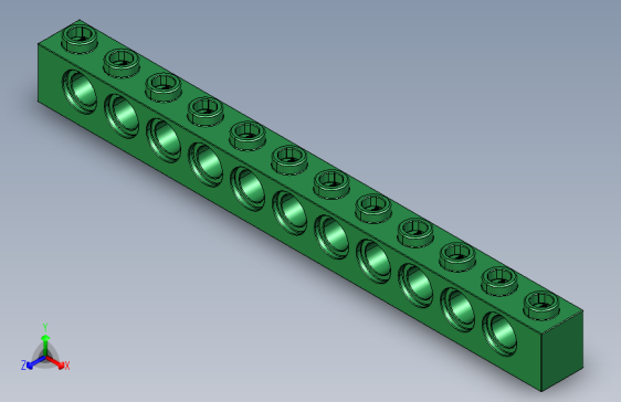 乐高机械组积木（横梁）42100559 - 3895 Dark Green Technic Brick 1 x 12 with Holes.STEP