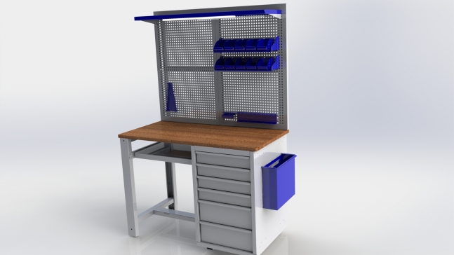 带层压木顶的模块化钢工作台 - 工业级