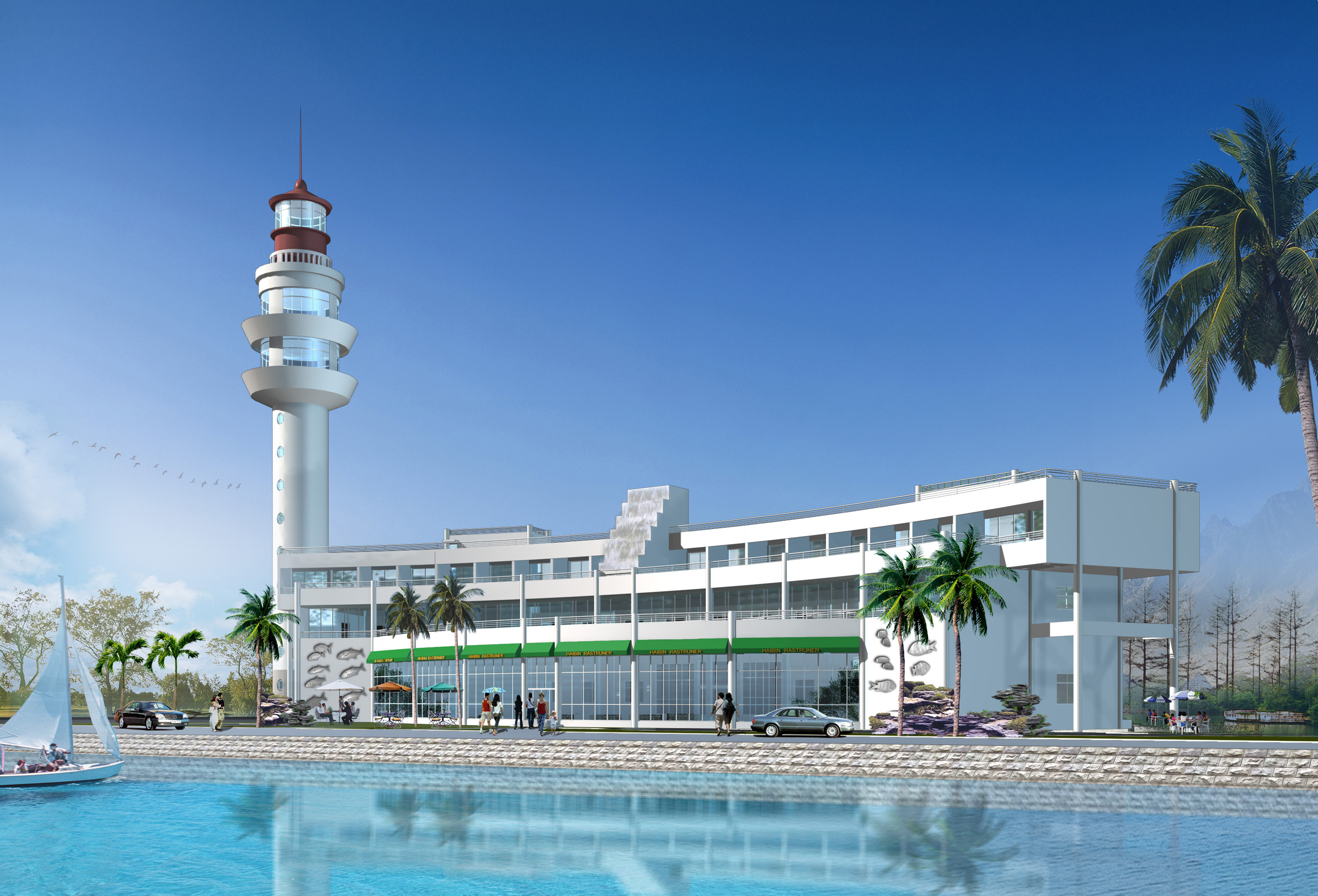 海濱酒店三层酒店建筑图(带效果图)