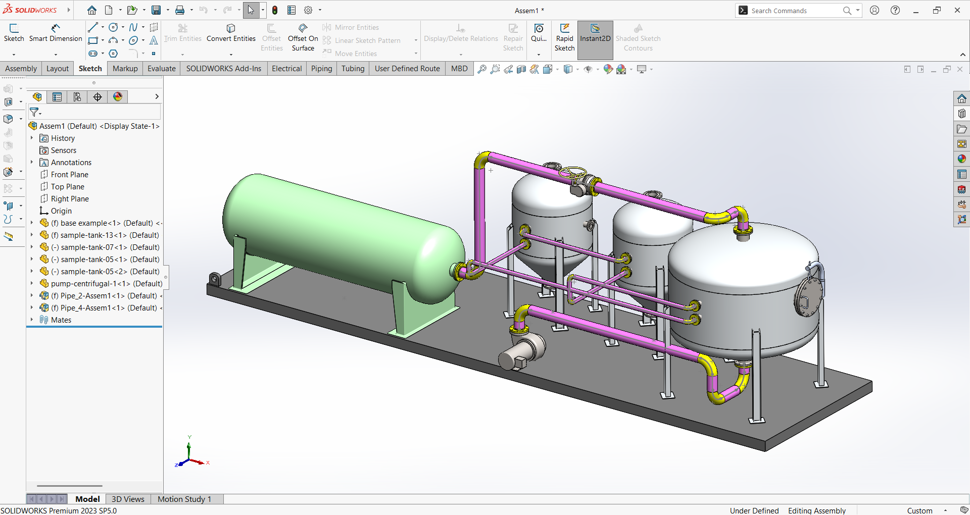 SolidWorks 管道布线-水箱和管道布线组件