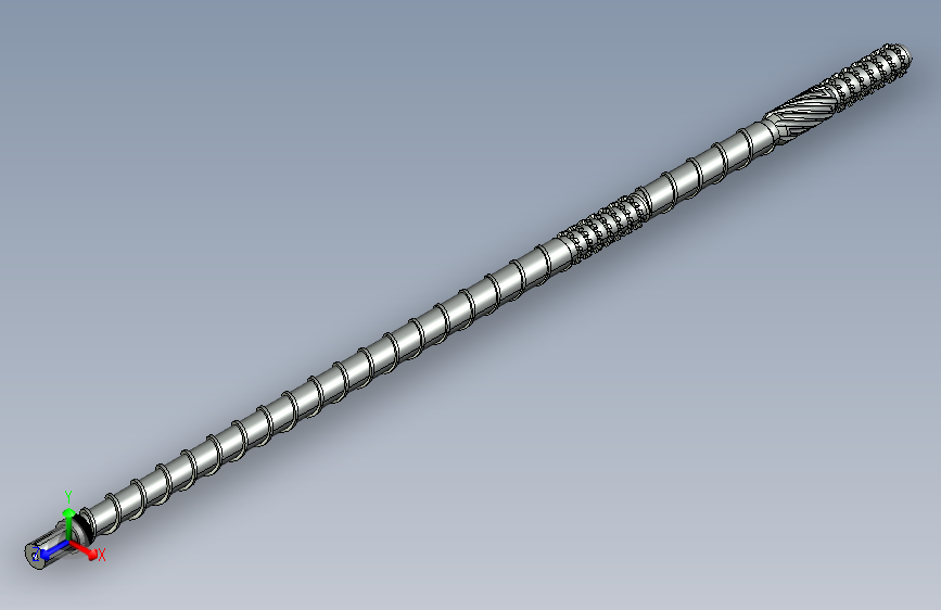 聚乙烯涂层线用的直径200毫米，长度6895毫米的挤出机螺杆。