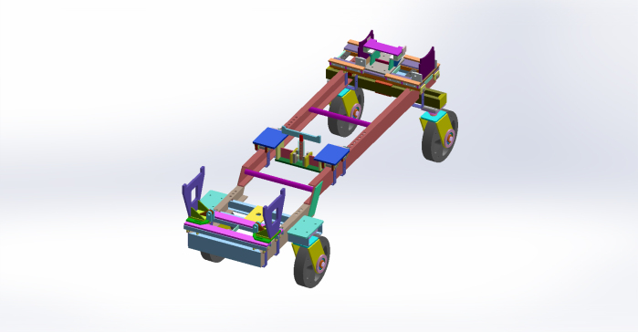 装配线上与拖拉机对接的台车