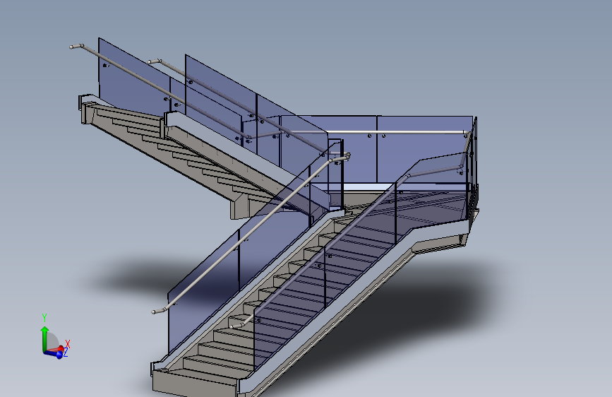 带玻璃栏杆的金属楼梯