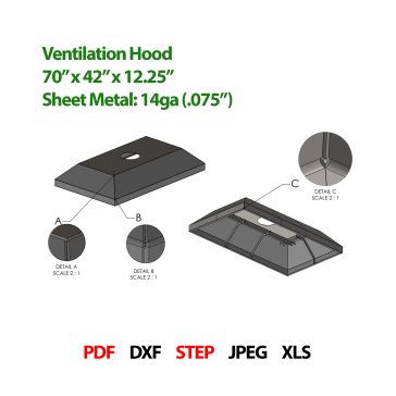 重型通风罩设计 70_ x 42_ x 12.25_ STEP文件