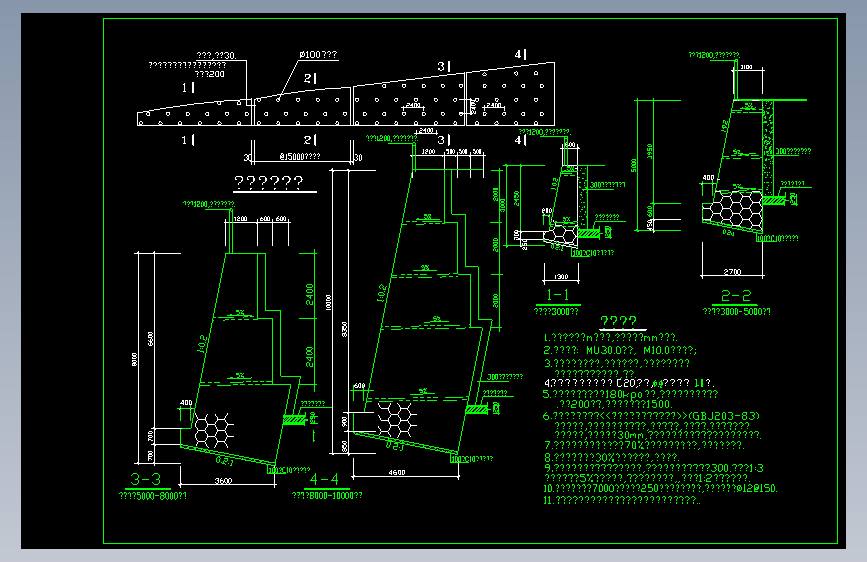 1.5至4.5米重力式挡土墙结构配筋钢筋混凝土重力式挡土墙CAD图纸