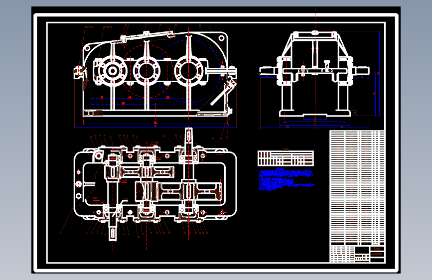 二级齿轮减速器装配图及零件图四套
