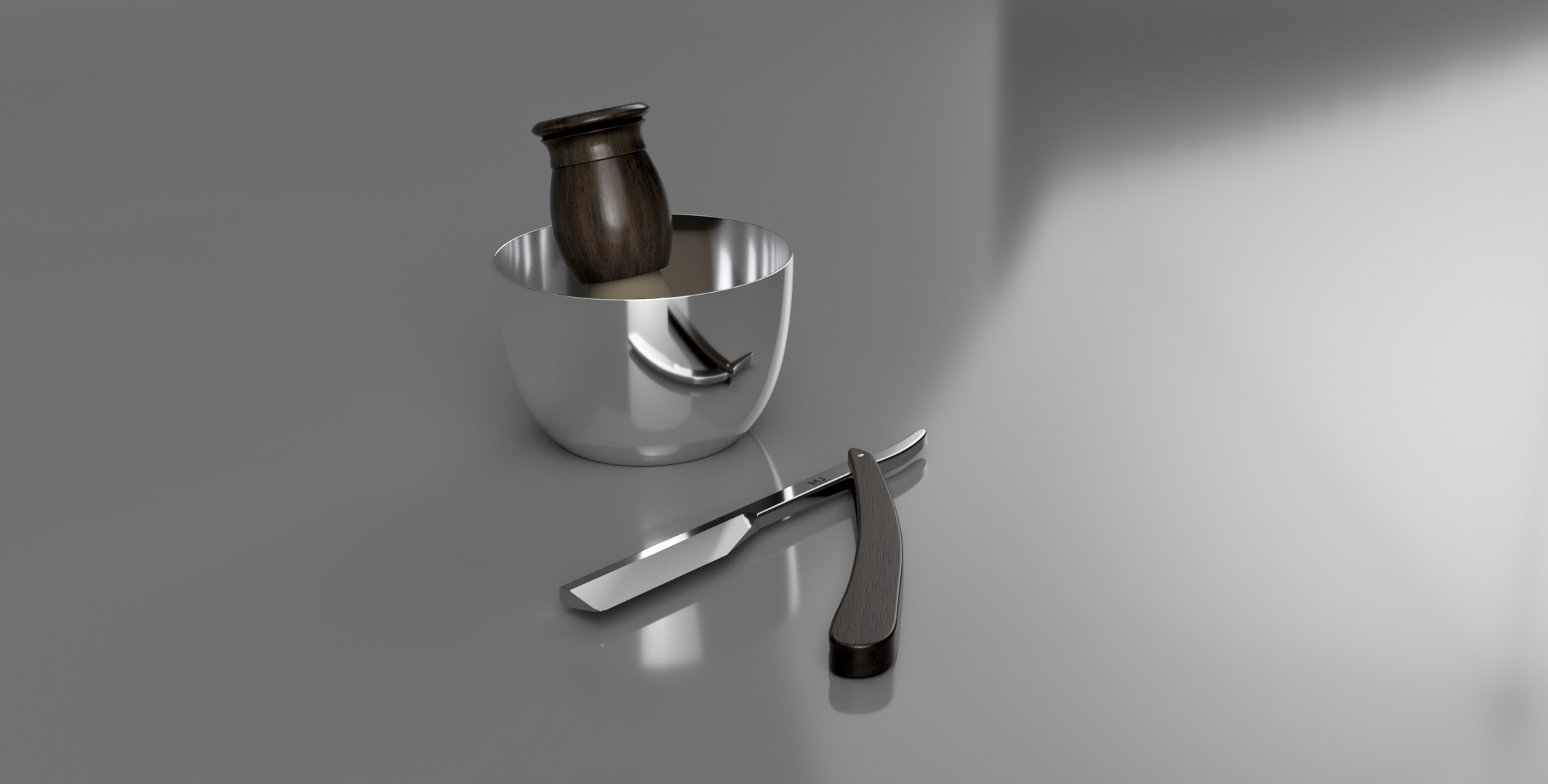 015-剃须刀-直剃刀套装模型 STEP STL