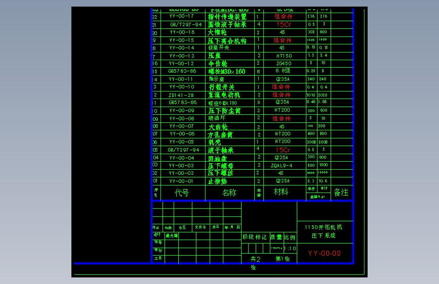 1150开坯轧机压下系统总装配图