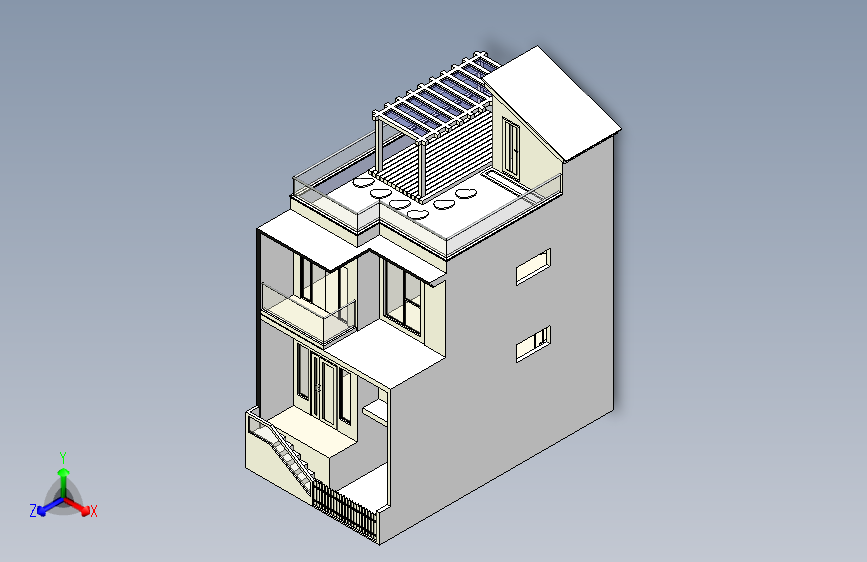 B1000289-现代三层房屋，带屋顶花园