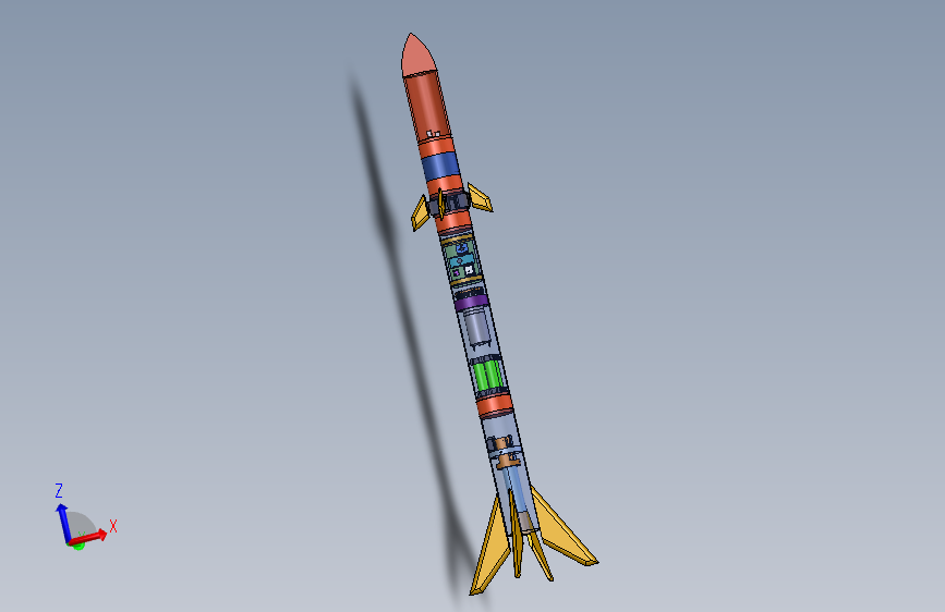 推力矢量+尾翼控制式火箭模型 STEP格式