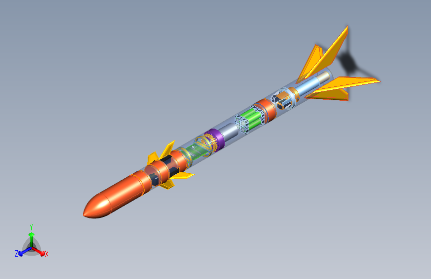推力矢量+尾翼控制式火箭模型