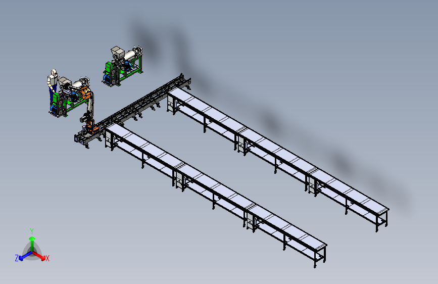 破碎挤压注塑一体机与取料机械手组合模拟