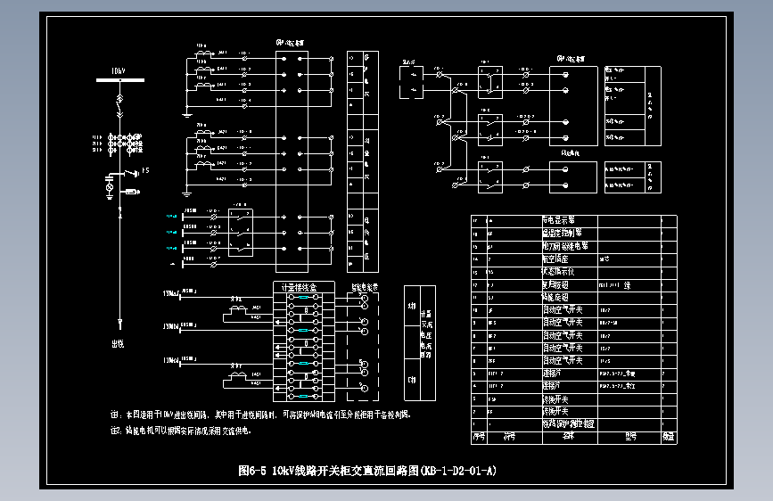 图6-5 10kV线路开关柜交直流回路图(KB-1-D2-01-A)