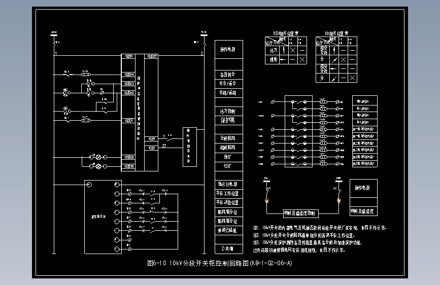 图6-10 10kV分段开关柜控制回路图(KB-1-D2-06-A)