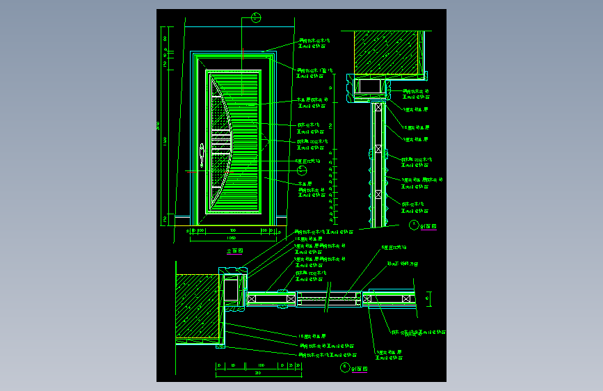 015-黑胡桃木－枫木（镶压花玻璃）门大样