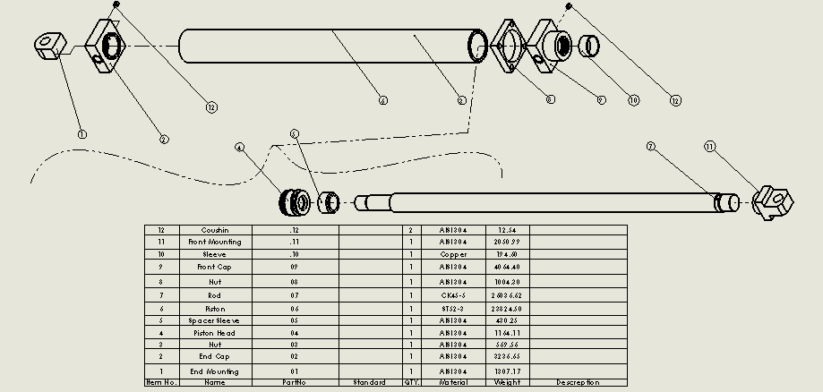 A0001806-连杆液压缸(缓冲 - 前法兰安装)100.8x56x227 毫米