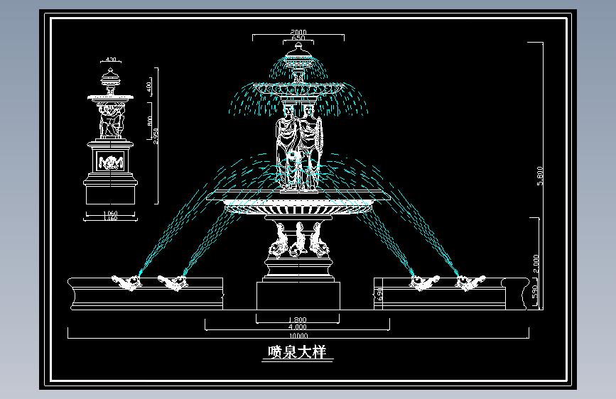 喷泉及花盆造型大样图