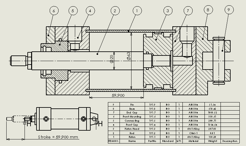A0001867-拉杆液压缸(后视镜) 63x20x60 毫米