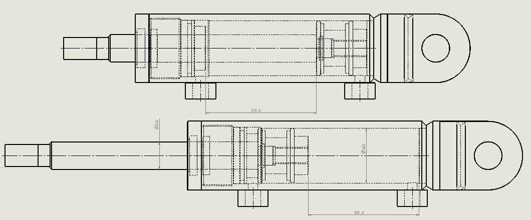 焊接式液压缸(带后安装孔)40x20x80.5毫米