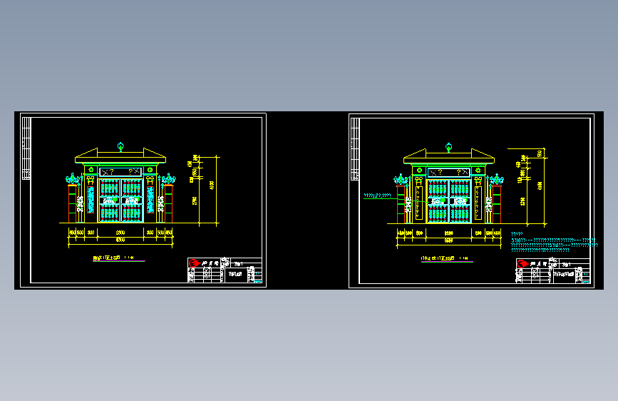 豪华别墅门亭铁艺大门施工图