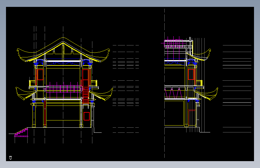 大观楼东、西阁剖面图