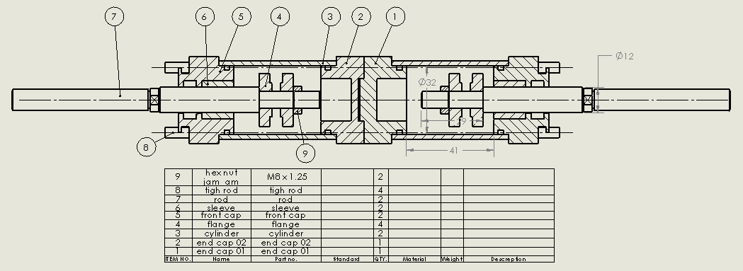 双腔双杆气动拉杆缸(32x12x10毫米)