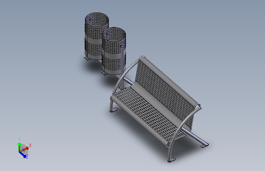 公园和花园的长凳和垃圾箱  STEP