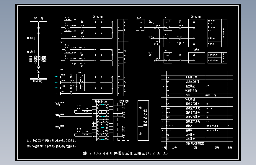 图7-9 10kV分段开关柜交直流回路图(KB-2-D2-05)