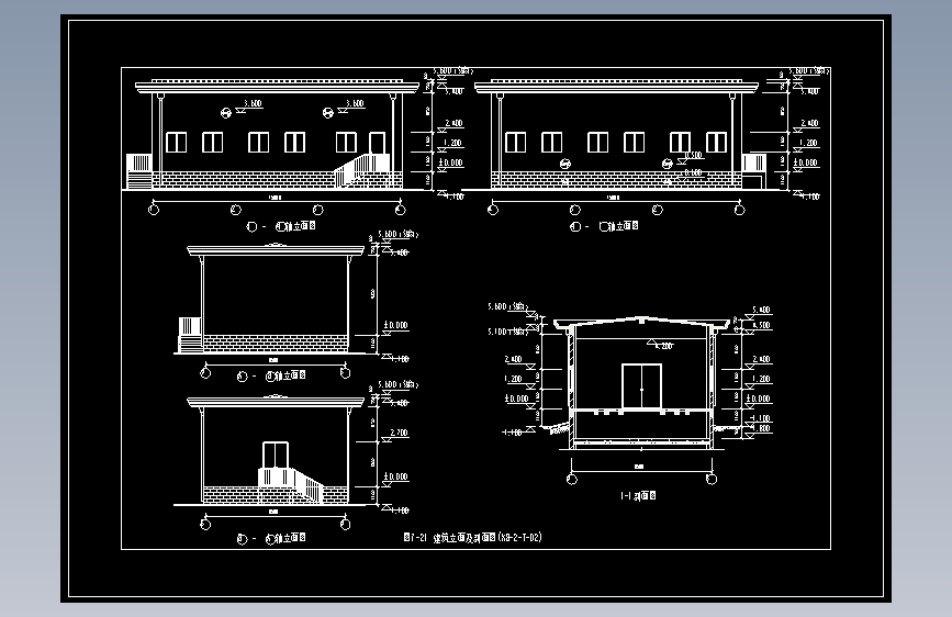 图7-21 建筑立面及剖面图(KB-2-T-02)