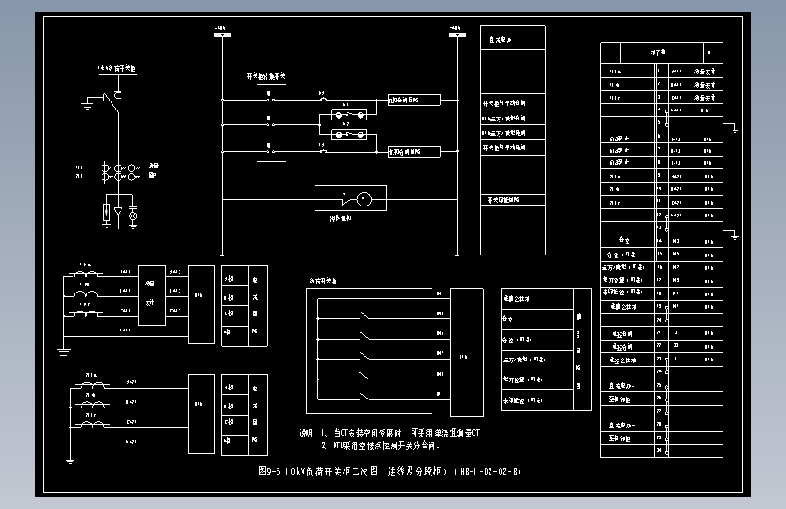 图9-6 10kV负荷开关柜二次图（进线及分段柜）（HB-1-D2-02-B）