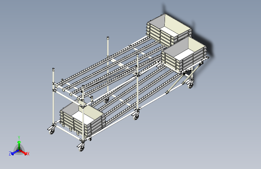 流利条二层移动式货架设计
