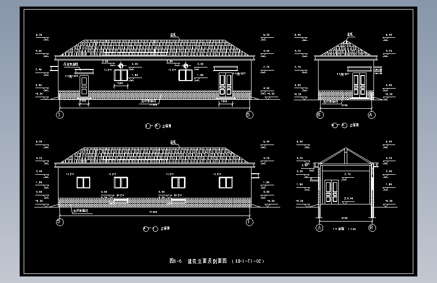 图6-6  建筑立面及剖面图（KB-1-T1-02）