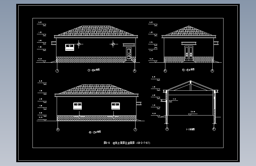 图8-6  建筑立面图及剖面图（KB-3-T-02）
