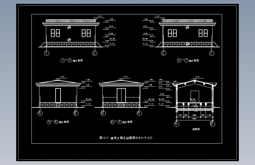 图13-7 建筑立面及剖面图(KB-8-T-02)