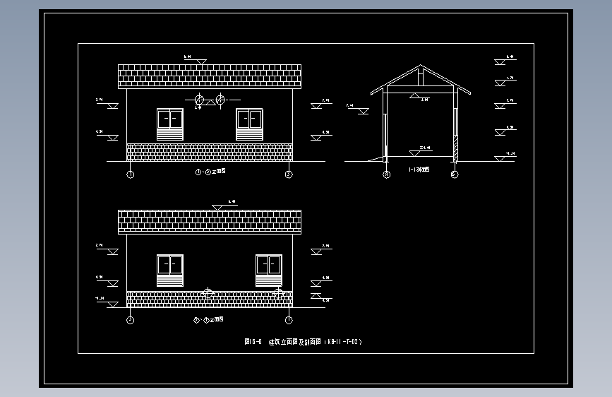 图16-6  建筑立面图及剖面图（KB-11-T-02）