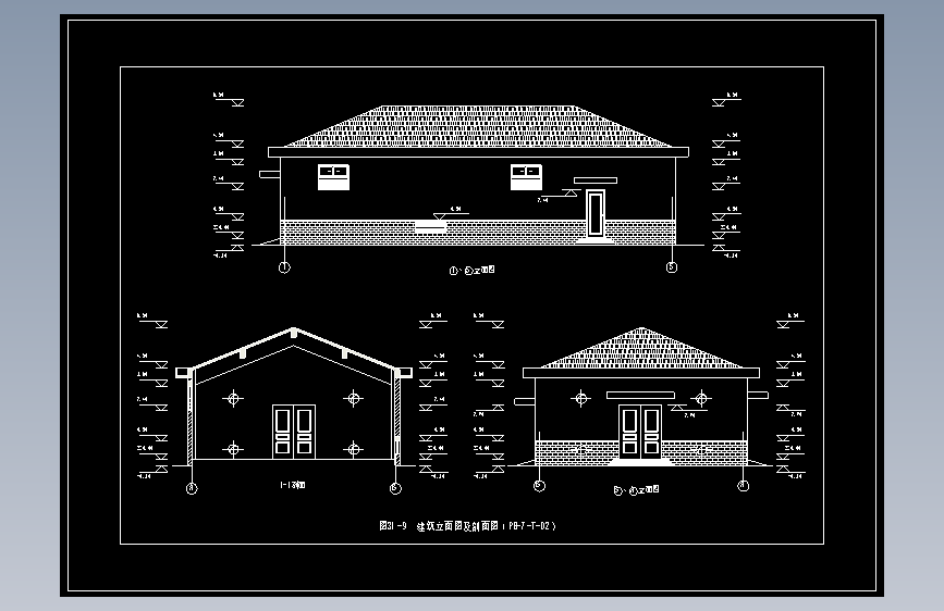图31-9  建筑立面图及剖面图（PB-7-T-02）