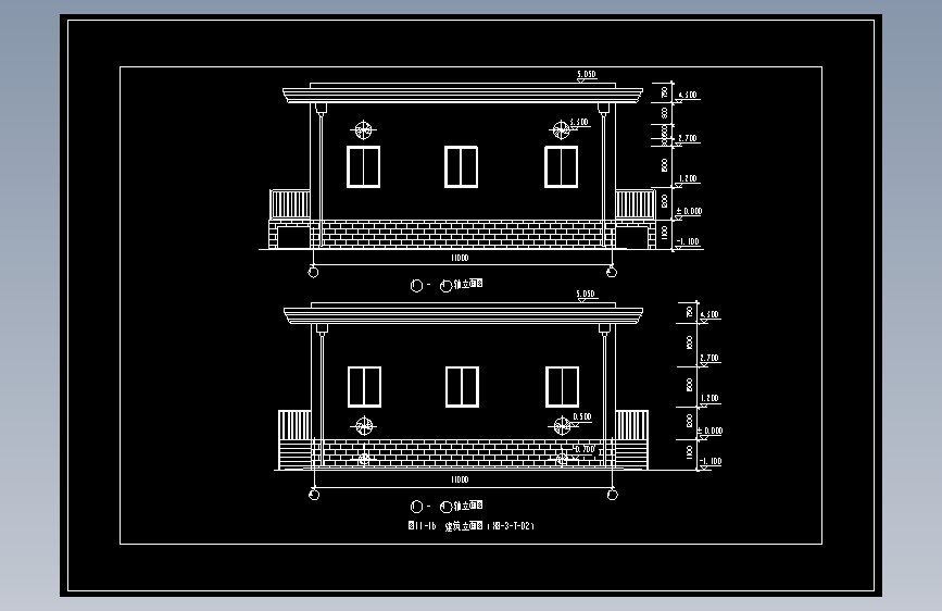 图11-16  建筑立面图及剖面图（HB-3-T-02）