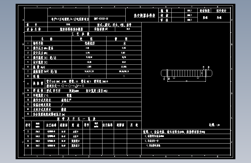 年产5.3万吨顺酐2.7万吨苯酐项目1-E0102脱轻烃塔冷凝器设计条件图CAD图纸
