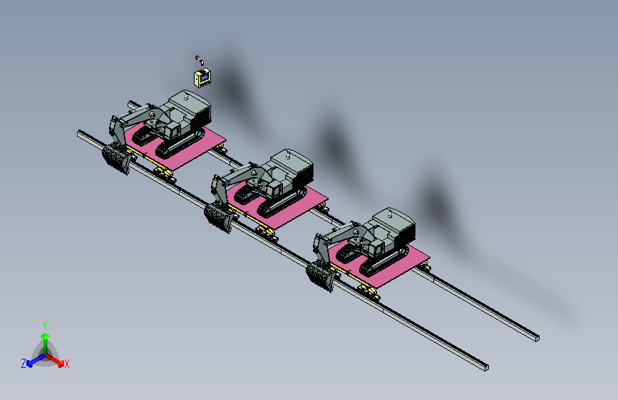 挖机装配轨道运输线模型